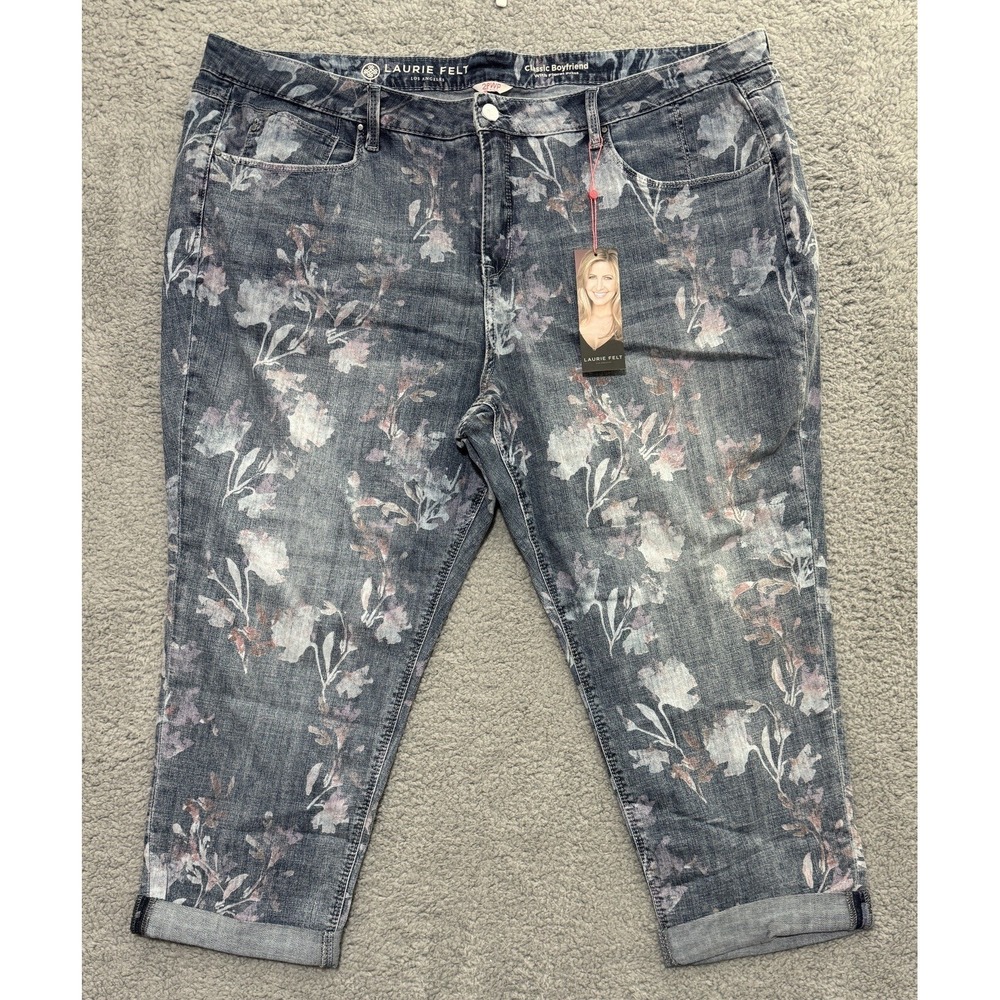 NEW Laurie Felt Classic Boyfriend With Floral Print Womens Jeans Plus Size 26WP